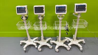 4 x Philips SureSigns VM4 Patient Monitors on Stands with ECG, SPO2 and NIBP Options (All Power Up) *S/N CN42791924 / US94346169 / US94346170 / US9346171*