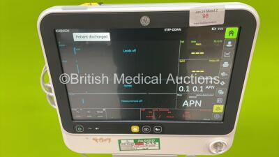 GE B125 Patient Monitor on Stand with IBP1, IBP2, T1, T2, SPO2, ECG and NIBP Options and GE E-miniC Gas Module with Mini D-Fend Water Trap (Powers Up - 1 x Missing Dial - See Photo) *S/N SQF20204737WA* - 2