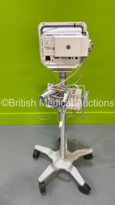 GE B125 Patient Monitor on Stand with IBP1, IBP2, T1, T2, SPO2, ECG and NIBP Options and GE E-miniC Gas Module with Mini D-Fend Water Trap (Powers Up - 1 x Missing Dial - See Photo) *S/N SQF20204737WA* - 5