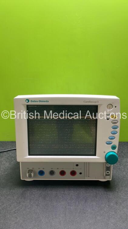 Datex-Ohmeda Cardiocap/5 Patient Monitor with NIBP,ECG,SpO2,P1,P2,T1,T2 and Printer Options (Powers Up with Faulty Screen - See Photos)