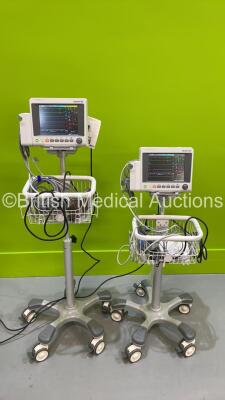 2 x EDAN iM50 Touch Screen Patient Monitors Including ECG, SpO2, NIBP, IBP1, IBP2, T1, T2 and CO2 Module Holder Options *Mfd 2020* with Selection of Cables (Both Power Up) *S/N 360069-M20407130069 / 36009-M20407100138*