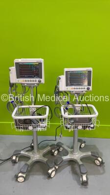 2 x EDAN iM50 Touch Screen Patient Monitors Including ECG, SpO2, NIBP, IBP1, IBP2, T1, T2 and CO2 Module Holder Options *Mfd 2020* with Selection of Cables (Both Power Up) *S/N 360069-M20407110092 / 360069-M20407110142*