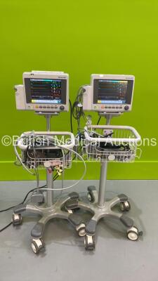 2 x EDAN iM50 Touch Screen Patient Monitors Including ECG, SpO2, NIBP, IBP1, IBP2, T1, T2 and CO2 Module Holder Options *Mfd 2020* with Selection of Cables (Both Power Up - Missing 1 x Light Cap - See PIctures)) *S/N 360069-M20407150140 / 360069-M2040713