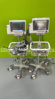 2 x EDAN iM50 Touch Screen Patient Monitors Including ECG, SpO2, NIBP, IBP1, IBP2, T1, T2 and CO2 Module Holder Options *Mfd 2020* with Selection of Cables (Both Power Up - Missing 1 x Light Cap - See Pictures) *S/N 360069-M020407140001 / 360069-M20407110