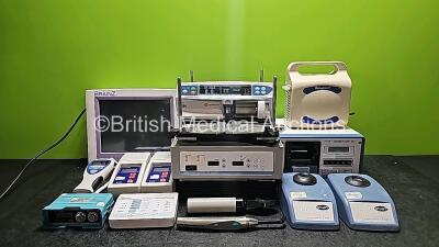 Mixed Lot Including 2 x Stuart SA7 Vortex Mixers, 1 x High-Speed Microplate Shaker, 1 x PTW- Diamentor M2, 2 x BD Phoenixspec Nephelometers, 1 x Brainz BRM3 Brain Monitor, 1 x Fisherbrand FB 70155, 1 x CareFusion Alaris GH Syringe Pumps (Powers Up with R