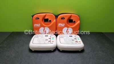 2 x CU Medical Systems Inc iPAD Intelligent Public Access Defibrillators *Mfd - 2016 / 2015* (Both Power Up) In Carry Cases