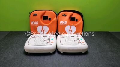 2 x CU Medical Systems Inc iPAD Intelligent Public Access Defibrillators *Mfd - 2016* (Both Power Up) In Carry Cases