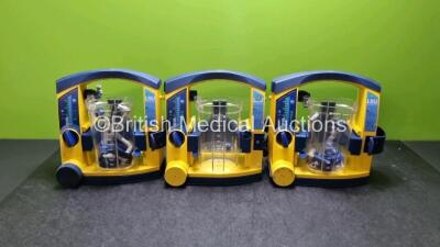 3 x LSU Laerdal Suction Units (All Power Up) with 3 x Suction Cups (All Missing Lids) *SN 78081687822 / 78481474861 / 78071687598*