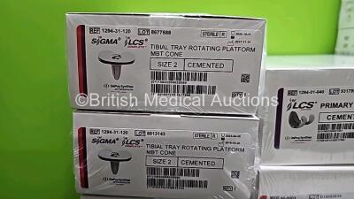 Job Lot of Johnson & Johnson Depuy Synthes Including Sigma Tibial Insert Fixed Bearing Unicondylar Ref 1024-53-208 / 1024-54-307 / 1024-54-607, ILCS Metal Backed Patella Ref 1294-09-770, Sigma Tibial Tray Rotating Platform MBT Keel Ref 1294-33-130, ILCS P - 3