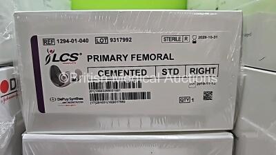 Job Lot of Johnson & Johnson Depuy Synthes Including Sigma Tibial Insert Fixed Bearing Unicondylar Ref 1024-53-208 / 1024-54-307 / 1024-54-607, ILCS Metal Backed Patella Ref 1294-09-770, Sigma Tibial Tray Rotating Platform MBT Keel Ref 1294-33-130, ILCS P - 5