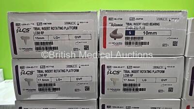 Job Lot of Johnson & Johnson Depuy Synthes Including Sigma Tibial Insert Fixed Bearing Unicondylar Ref 1024-53-208 / 1024-54-307 / 1024-54-607, ILCS Metal Backed Patella Ref 1294-09-770, Sigma Tibial Tray Rotating Platform MBT Keel Ref 1294-33-130, ILCS P - 7