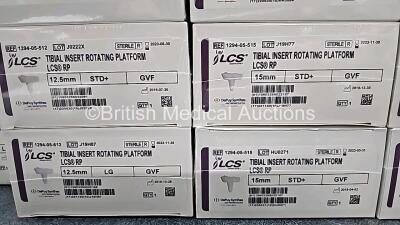 Job Lot of Johnson & Johnson Depuy Synthes Including Sigma Tibial Insert Fixed Bearing Unicondylar Ref 1024-53-208 / 1024-54-307 / 1024-54-607, ILCS Metal Backed Patella Ref 1294-09-770, Sigma Tibial Tray Rotating Platform MBT Keel Ref 1294-33-130, ILCS P - 9