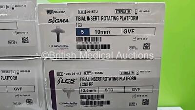 Job Lot of Johnson & Johnson Depuy Synthes Including Sigma Tibial Insert Fixed Bearing Unicondylar Ref 1024-53-208 / 1024-54-307 / 1024-54-607, ILCS Metal Backed Patella Ref 1294-09-770, Sigma Tibial Tray Rotating Platform MBT Keel Ref 1294-33-130, ILCS P - 10