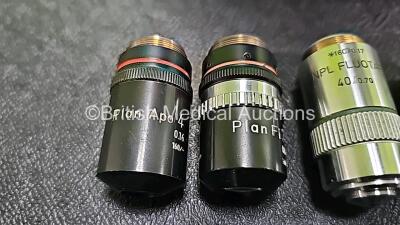 Nikon OPTIPHOT Benchtop Microscope with 2 x CFW 10x Eyepieces, 1 x CF Photo 5x Eyepiece, 1 x Lietz Wetzlar *160/0.17 NPL Fluotar 40/0.70 Optic, 1 x Nikon Plan Apo 20 0.65 160/0.17 Optic, 1 x Nikon Plan Apo 10 0.4 160/0.17 Optic, 1 x Nikon Plan Apo 4 0.16 - 4
