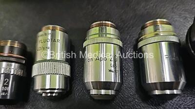 Nikon OPTIPHOT Benchtop Microscope with 2 x CFW 10x Eyepieces, 1 x CF Photo 5x Eyepiece, 1 x Lietz Wetzlar *160/0.17 NPL Fluotar 40/0.70 Optic, 1 x Nikon Plan Apo 20 0.65 160/0.17 Optic, 1 x Nikon Plan Apo 10 0.4 160/0.17 Optic, 1 x Nikon Plan Apo 4 0.16 - 7