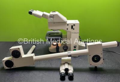 Carl Zeiss Axioskop 40 Benchtop Microscope with Training Arm and 4 x Eyepieces (Powers Up with Good Bulb)