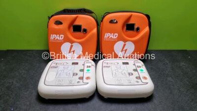 2 x CU Medical Systems Inc iPAD Intelligent Public Access Defibrillators *Mfd - 2016 / 2015* (Both Power Up) In Carry Cases