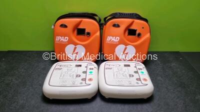 2 x CU Medical Systems Inc iPAD Intelligent Public Access Defibrillators *Mfd - 2016* (Both Power Up) In Carry Cases