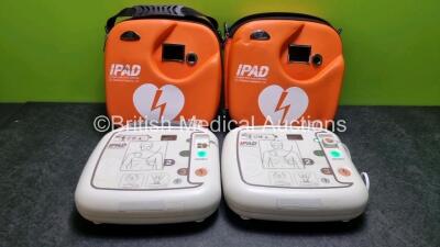 2 x CU Medical Systems Inc iPAD Intelligent Public Access Defibrillators *Mfd - 2016* (Both Power Up) In Carry Cases