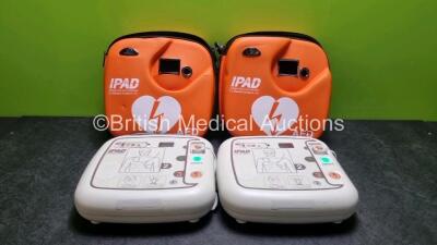 2 x CU Medical Systems Inc iPAD Intelligent Public Access Defibrillators *Mfd - 2016* (Both Power Up) In Carry Cases