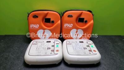 2 x CU Medical Systems Inc iPAD Intelligent Public Access Defibrillators *Mfd - 2016 / 2015* (Both Power Up with Stock Battery Stock Battery Not Included) In Carry Cases