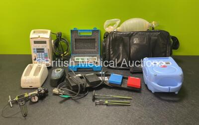 Mixed Lot Including 1 x Medix Actineb Nebuliser, 1 x Spencer Respiratory Device, 1 x Pitching Fork, 1 x FMS Footswitch, 1 x Smiths Graseby MS 26 Syringe Driver in Case, 1 x Bedfont PICO Simple Smokerlyzer, 1 x Sabre Valve, 1 x BladderScan Battery Charger,