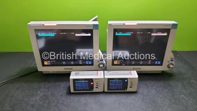 2 x Philips IntelliVue MP70 Patient Monitors (Both Power Up) and 2 x Philips IntelliVue X2 Handheld Patient Monitors Including ECG, SpO2, NBP, Press and Temp Options (Both Power Up) *SN DE03761166 / DE83620143* (g)