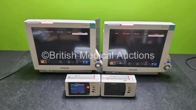 2 x Philips IntelliVue MP70 Patient Monitors (Both Power Up) and 2 x Philips IntelliVue X2 Handheld Patient Monitors Including ECG, SpO2, NBP, Press and Temp Options (Both Power Up) * SN DE03761169 / DE83620062 / DE843A633 / DE843A5693* (g)