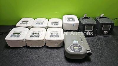 Job Lot Including 7 x DeVilbiss Sleepcube Standard CPAP Units (6 x Power Up and 1 x No Power) with 1 x DeVilbiss Drive and 4 x Power Cables, 1 x DeVilbiss RPM-AutoAdjust CPAP Unit (Powers Up) and 2 x Fisher and Paykel icon + Novo CPAP Units (Both Power Up