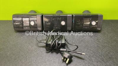 3 x ResMed AirSense 10 Autoset CPAP Units with 1 x Power Supply (All Power Up)