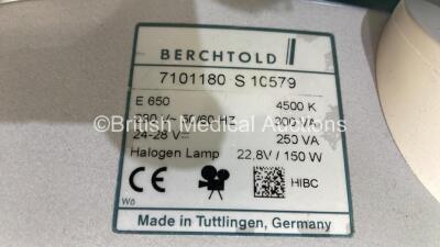 2 x Berchtold Chromophare E650 Ceiling Mounted Operating Lights with Arms - 2