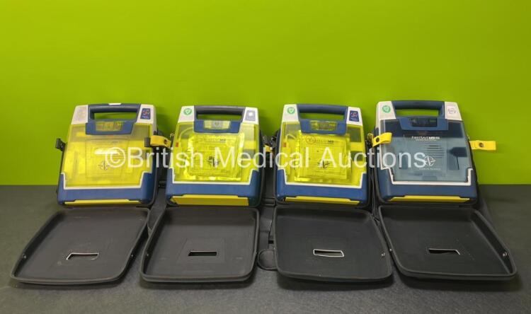 Job Lot Including 3 x Cardiac Science Powerheart AED G3 Automated External Defibrillators in Carry Bags and 1 x Cardiac Science First SAVE AED G3 Automated External Defibrillators in Carry Bag with 4 x Batteries and 2 x Electrode Packs *Expired* (All Powe