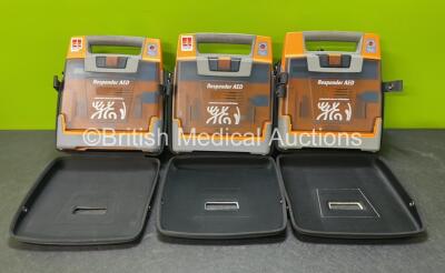 3 x Cardiac Science Responder AED Automated External Defibrillator (All Power Up with Stock Battery Stock Battery Not Included) In Carry Cases