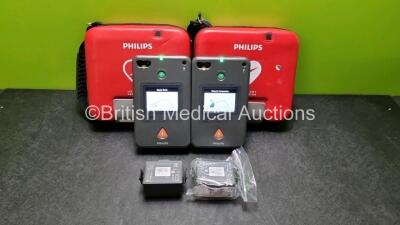 2 x Philips Heartstart FR3 Defibrillators (Both Power Up) In Carry Cases with 4 x Batteries *Install Before 2022 / 2027*