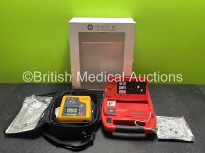 Job Lot Including 1 x Heartsine AED Cabinet, 1 x Welch Allyn AED10 Defibrillator in Carry Case and 1 x Cardiac Science Survivalink AED Automated External Defibrillator with 1 x Electrode Pack *Expired* (Untested Due to Missing Battery)