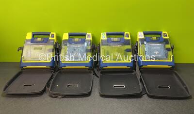 4 x Cardiac Science Powerheart AED G3 Automated External Defibrillators in Carry Bags with 4 x Batteries and 2 x Electrode Packs *Expired* (All Power Up)