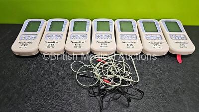 7 x Verity Medical NeuroTrac ETS 100 Dual Channel Digital TENS Machines with 3 x Attachments (1 x Missing Battery Cover)