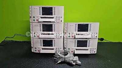 5 x Huntleigh FM800 Encore Sonicaid Fetal Monitors with 10 x Hand Triggers (All Power Up, 2 x Missing Power Buttons, 3 x Damaged Cases - See Photo)