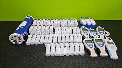 Mixed Lot Including 1 x nSpire Health Koko 3-L Calibration System (Damaged - See Photo), 47 x Welch Allyn Braun ThermoScan Ear Thermometers with 19 x ThermoScan Holders, 3 x Covidien Genius 3 Thermometers and 6 x Welch Allyn SureTemp Plus Thermometers *SN