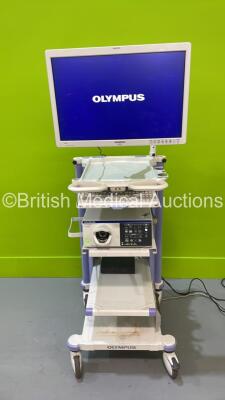 Olympus Stack Trolley with Olympus OEV261H Monitor (No Power Supplly - Powers Up with Stock Power Supply) and Olympus Evis Lucera Elite Light Source (Powers Up)