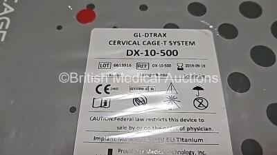 Job Lot Including 4 x Providence Medical Technology GL-DTRAX Cervical Cage B Ref PD-31-400 *Expired*, 1 x Providence Medical Technology GL-DTRAX Cervical Cage-T System Ref DX-10-500 *Expired*, 2 x Providence Medical Technology GL-DTRAX Cervical Cage-SE S - 9