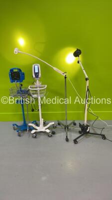 1 x Brandon Medical Patient Examination Lamp on Stand, 1 x Daray Patient Examination Lamp on Stand, 1 x Welch Allyn SPOT Vital Signs Monitor on Stand and 1 x Dinamap ProCare Auscultatory 400 Vital Signs Monitor (No Power Supply) on Stand (All Power Up) *S