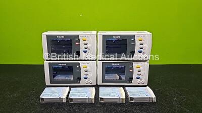 4 x Philips IntelliVue X2 Handheld Patient Monitors Including ECG, SpO2, NBP, Press and Temp Options *Mfd 3 x 2014 & 1 x 2015* (All Power Up with Stock Battery - Stock Battery Not Included and 1 x Damaged Case - See Photo) with 4 x Philips M4607A Batterie