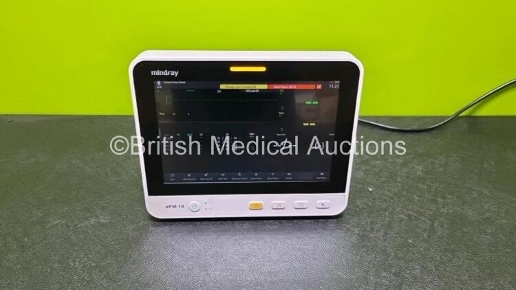 Mindray ePM 10 Patient Monitor *Mfd 2021* (Powers Up, Missing Battery Cover) Including ECG, SPO2, NIBP, T1 and T2 Options *SN AC70C017661*