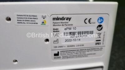 Mindray ePM 10 Patient Monitor *Mfd 2022* (Powers Up) with ECG, SPO2, NIBP, T1 and T2 Options *SN AC72A060125* - 5