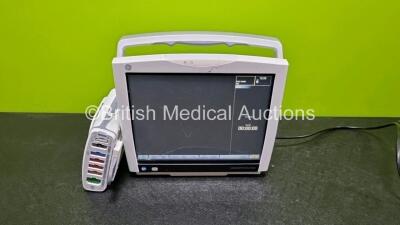 GE B450 Carescape Monitor *Mfd 2014* (Powers Up, Crack In Screen - See Photo) with GE Patient Data Module *Mfd 2010* (Powers Up) Including ECG, Temp,CO, P1/P3, P2/P4, SpO2 and NIBP Options *SN SA310372288GA*