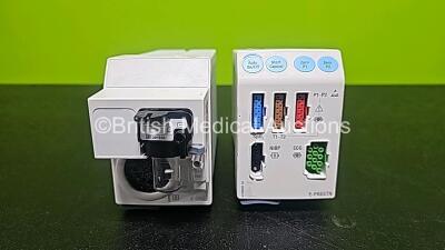 GE Datex Ohmeda F-CM1-04 Anaesthesia Monitor (Powers Up and Damaged Base - See Photo) with 1 x E-PRESTN-00 Module with ECG, SpO2, NIBP, T1, T2, P1 and P2 Options and 1 x GE Type E-CAi0-00 with D-Fend Water Trap *SN 6277821 / 6270683 / 6280347* - 6