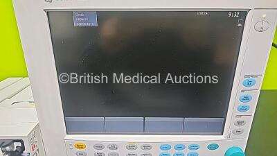 GE Datex Ohmeda F-CM1-04 Anaesthesia Monitor (Powers Up) with 1 x E-PRESTN-00 Module with ECG, SpO2, NIBP, T1, T2, P1 and P2 Options and 1 x GE Type E-CAi0-00 with D-Fend Water Trap *SN 6270680 / 6280358 / 6280540* - 4