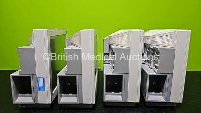 4 x Philips IntelliVue MP70 Patient Monitors (All Power Up, 1 x Missing Badge, 1 x Missing Case and All Cracked/Damaged Cases - See Photos) *SN DE84381536 / DE84381527 / DE61743062 / DE52034763* - 9