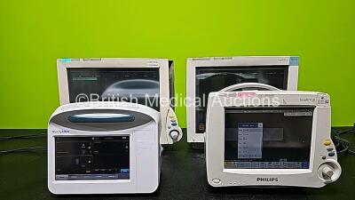 Job Lot Including 2 x Philips IntelliVue MP70 Patient Monitors (Both Power Up, Both Damaged Cases and 1 x Missing Dial - See Photos), 1 x Philips IntelliVue MP30 Touch Screen Patient Monitor (Powers Up, Missing Battery Door and Damaged Case - See Photos)